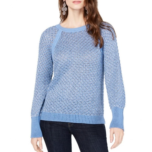INC Metallic Open Knit Crewneck Sweater - Picture 1 of 2